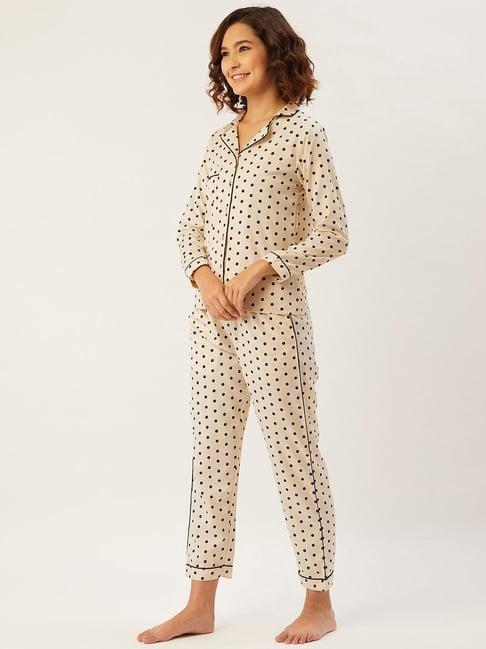 anvi be yourself cream polka dots shirt pyjama set