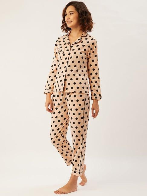 anvi be yourself cream polka dots shirt pyjama set