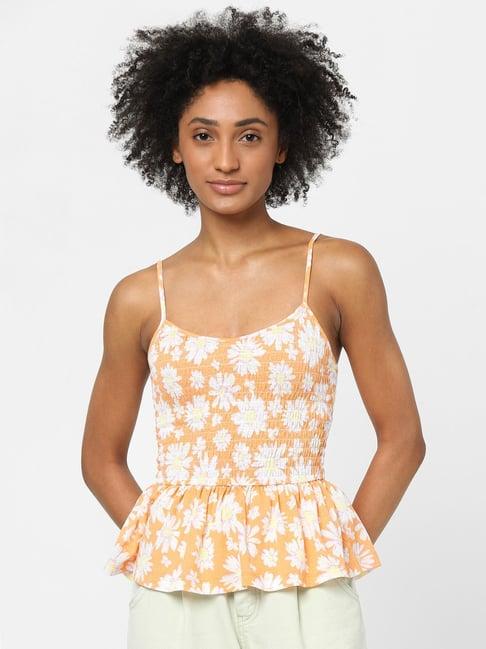 only orange & white floral print top