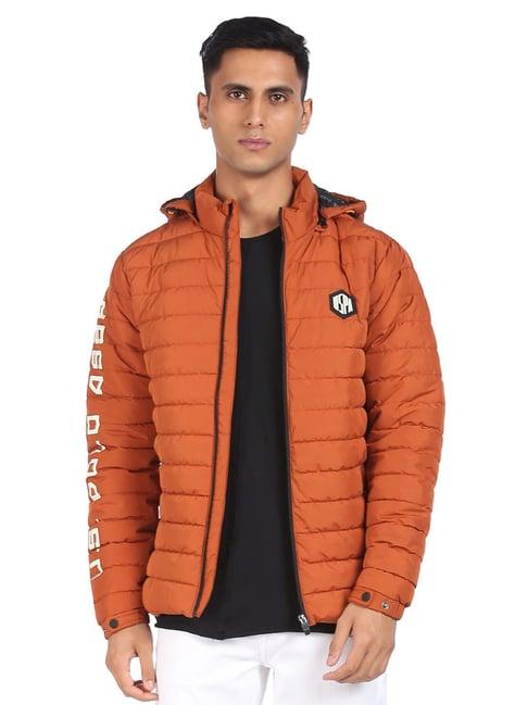 u.s. polo assn. orange regular fit printed hooded jackets