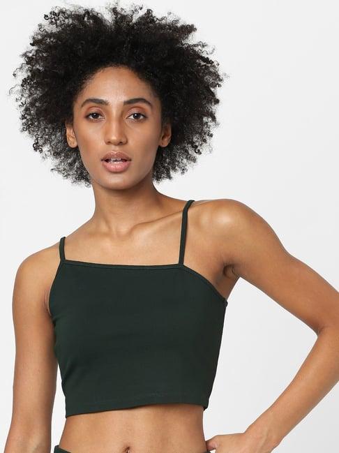 only pine green skinny fit crop top