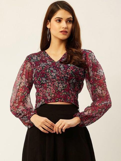 anvi be yourself navy & red floral print top