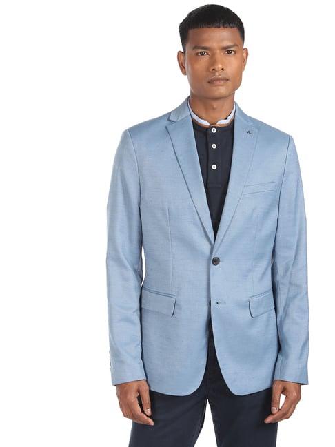 arrow blue regular fit self pattern blazers