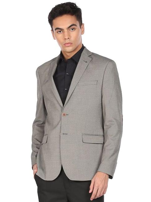 arrow grey regular fit self pattern blazers