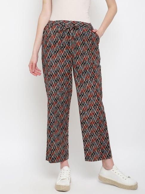 fabbasics by fabindia black & maroon cotton printed pants