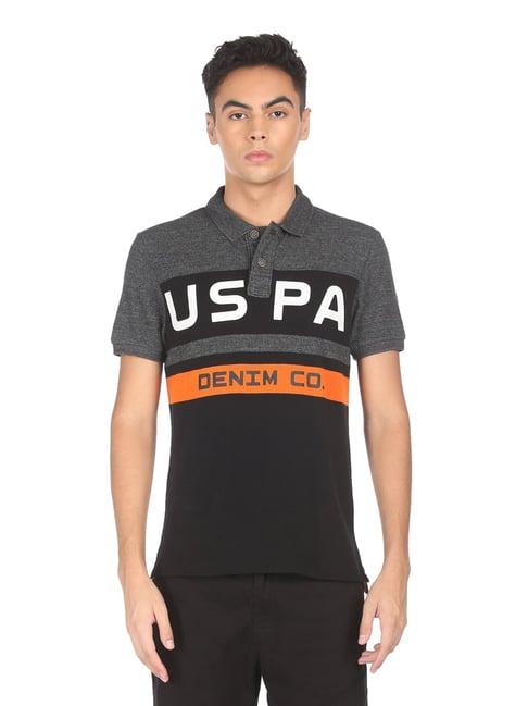 u.s. polo assn. grey cotton regular fit colour block polo t-shirt