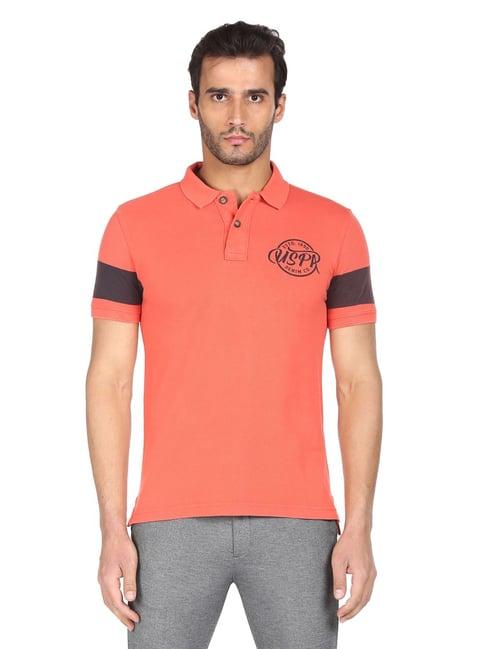 u.s. polo assn. orange regular fit printed polo t-shirt