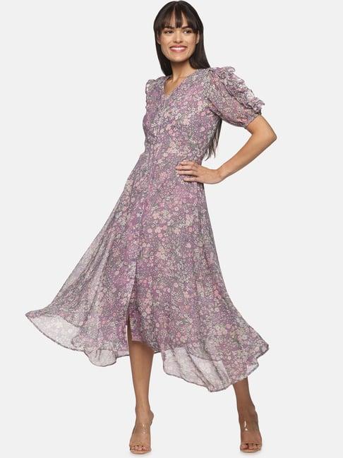 isu mauve printed high-low dress