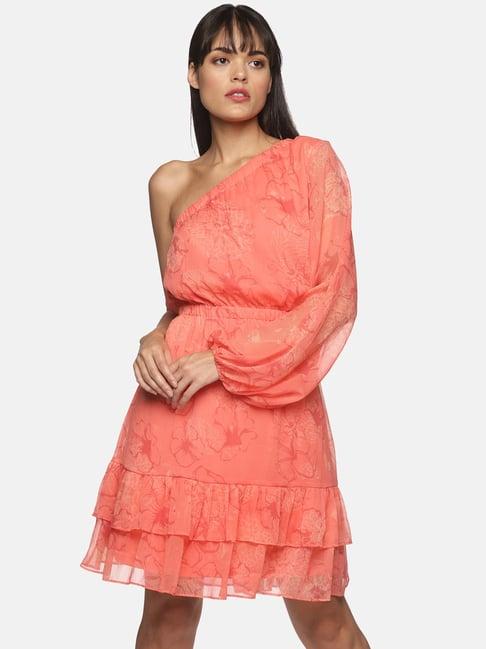 isu coral printed one-shoulder dress