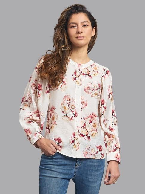 beverly hills polo club white floral print shirt