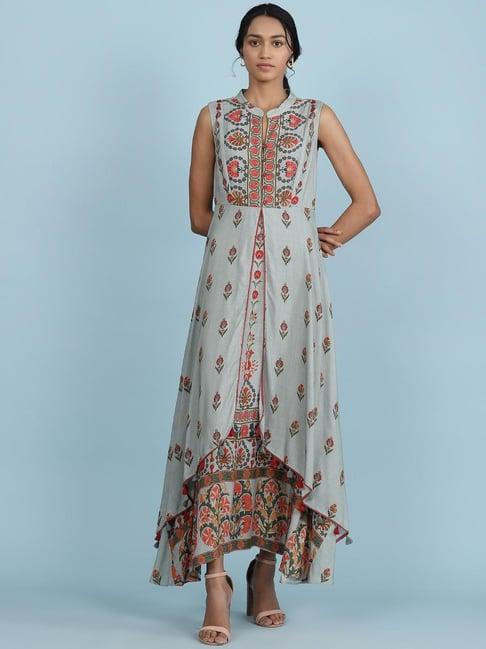 aarke ritu kumar greyish blue floral print dress