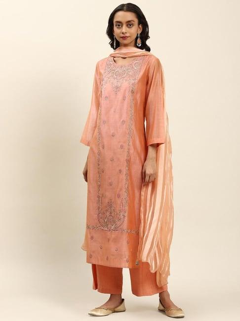 aarke ritu kumar peach embroidered suit set