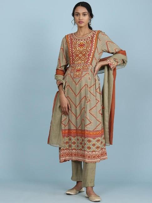 aarke ritu kumar green printed suit set