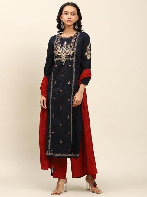 aarke ritu kumar navy embroidered suit set