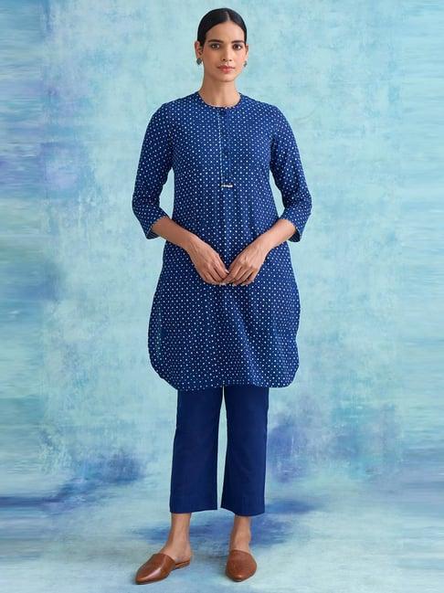 folksong by w blue cotton polka dots straight kurti