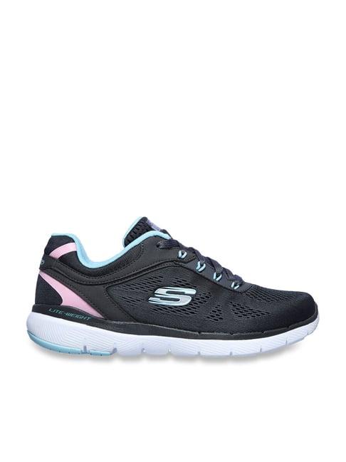 skechers women's flex appeal 3.0-steady move charcoal turquoise casual lace up shoe