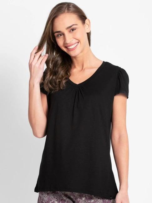 jockey rx12 women's micro modal cotton relaxed fit solid v neck half sleeve t-shirt