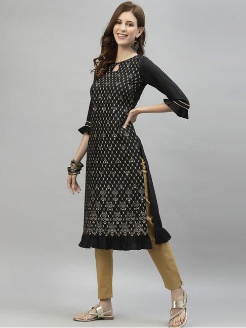 satrani black printed a line kurta