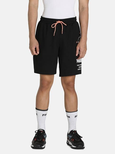 puma black cotton relaxed fit printed shorts