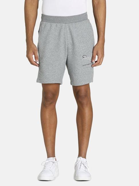 puma athletics grey cotton regular fit printed shorts