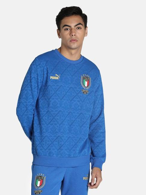 puma figc blue cotton regular fit printed sweatshirt