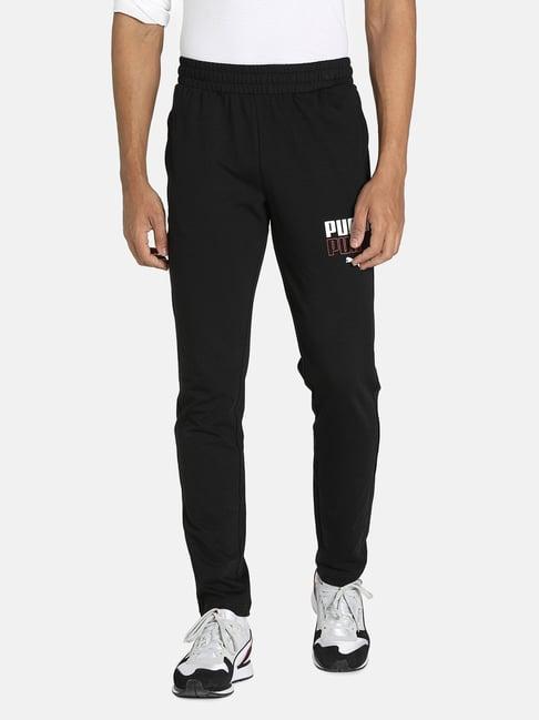 puma black cotton slim fit printed trackpants