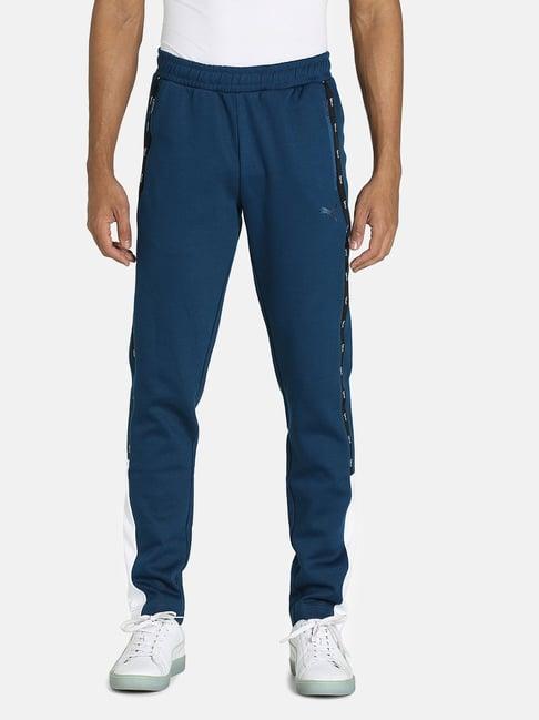 puma vk blue cotton slim fit colour block trackpants