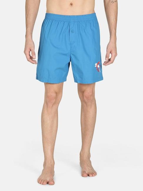 puma basic blue cotton regular fit printed boxers