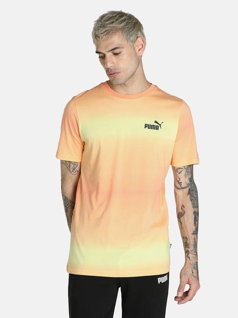 puma power summer orange cotton regular fit self pattern t-shirt