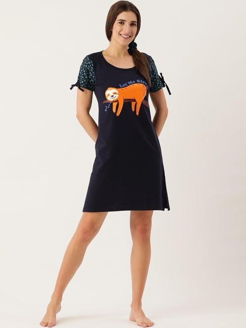 slumber jill navy graphic print night dress with scrunchie