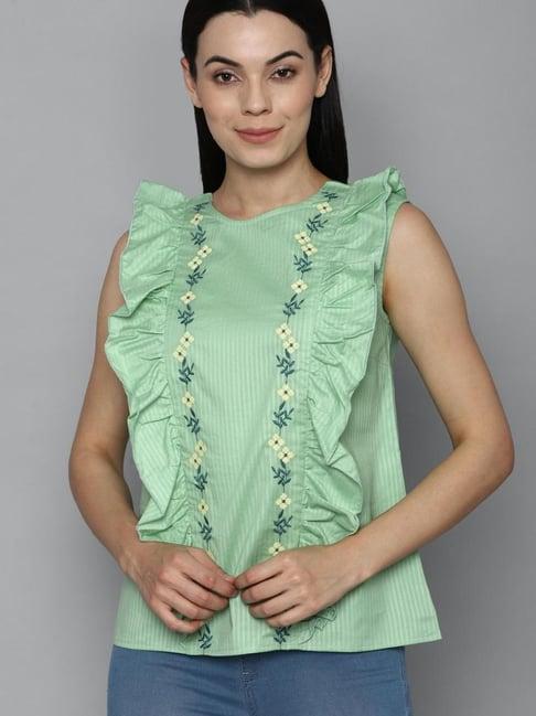 allen solly green embroidered top