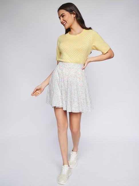 and white floral print skirt