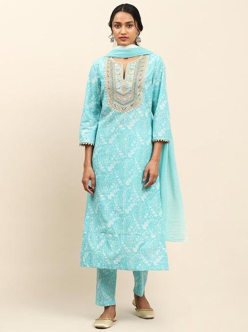 aarke ritu kumar light blue embroidered suit set