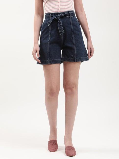 elle blue regular fit shorts