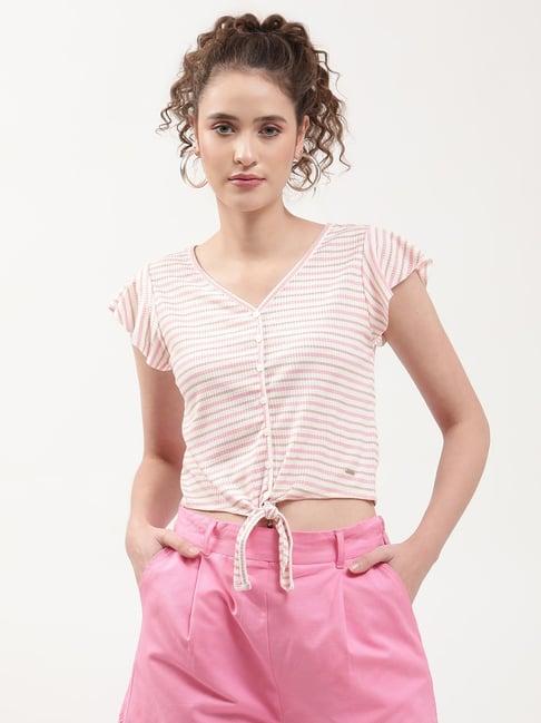 elle pink & white striped crop top