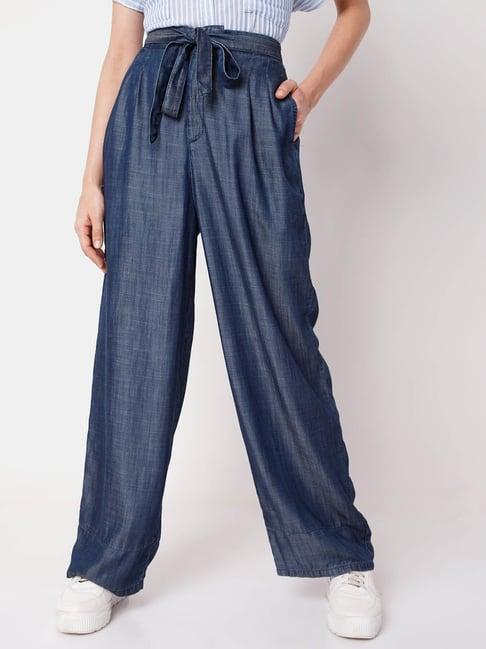 vero moda medium blue regular fit pants