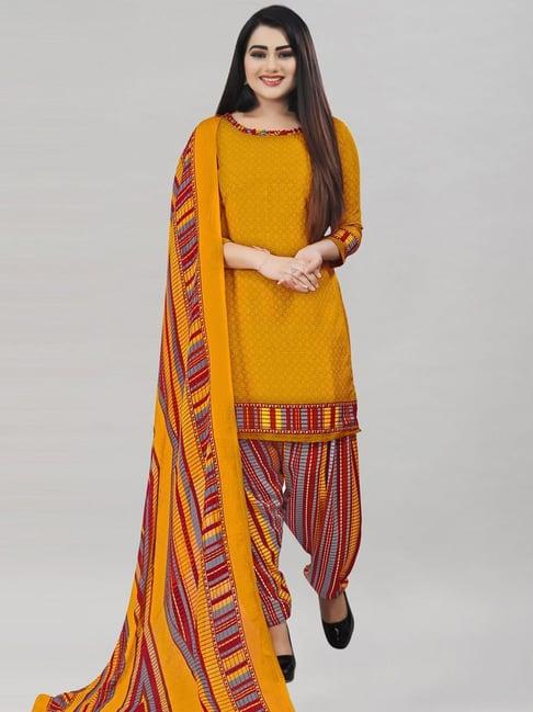 satrani yellow printed unstitched dress material