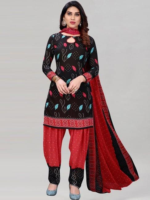 satrani black & red printed unstitched dress material