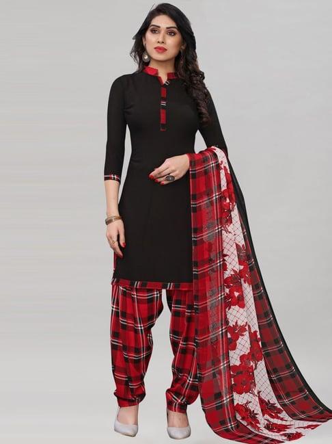 satrani black & red printed unstitched dress material