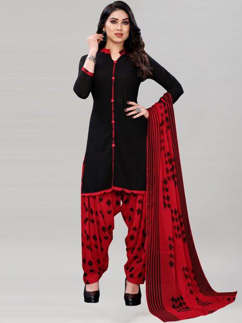 satrani black & red printed unstitched dress material