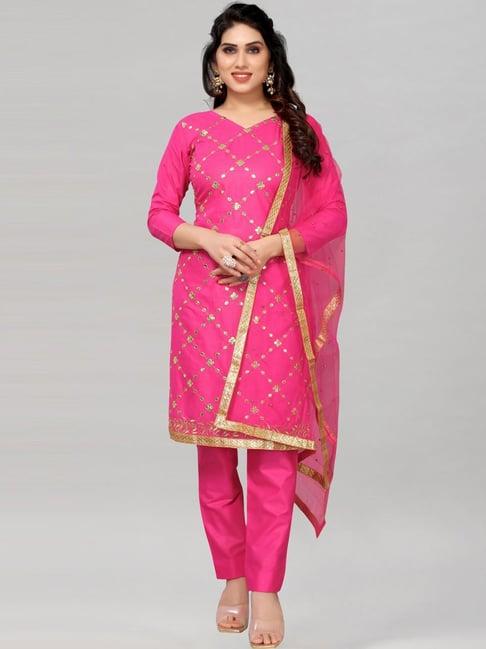 satrani pink embroidered unstitched dress material