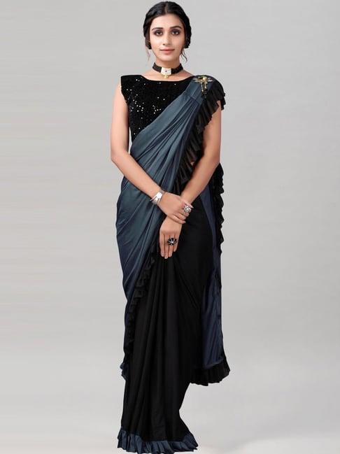 satrani grey & black ready to wear saree with unstitched blouse