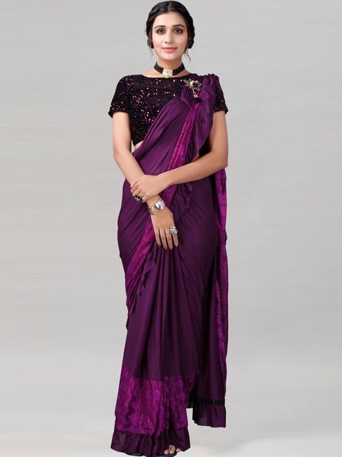 satrani purple ready to wear saree with unstitched blouse