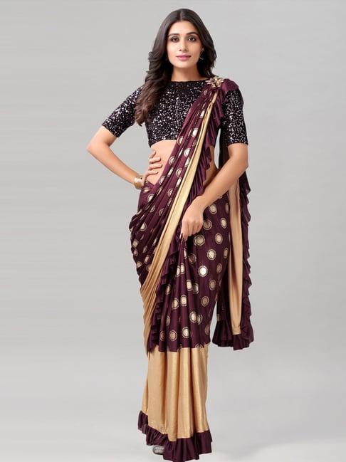 satrani wine printed ready to wear saree with unstitched blouse