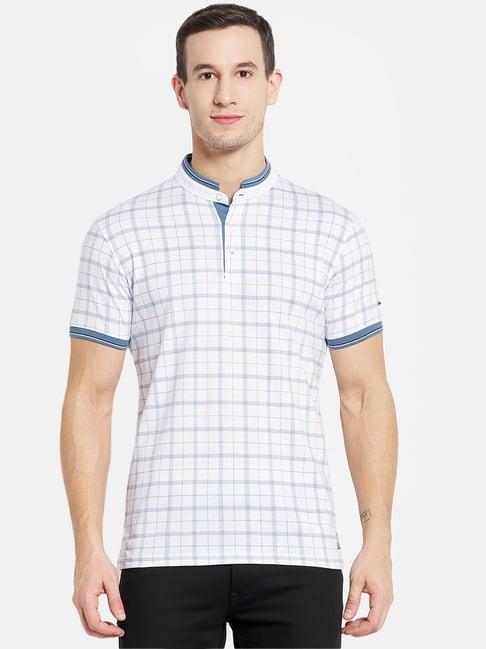 octave white cotton regular fit checks t-shirt