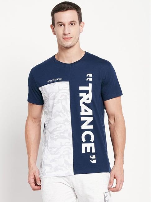 octave navy cotton regular fit colour block t-shirt