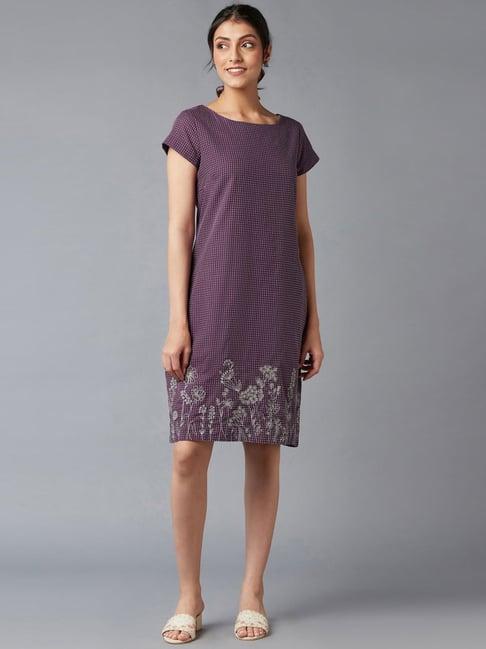 w purple cotton floral print shift dress