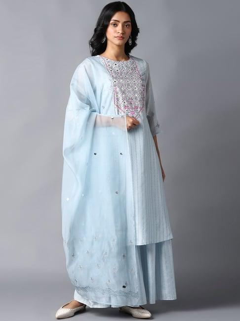 wishful by w blue embroidered kurta sharara set with dupatta