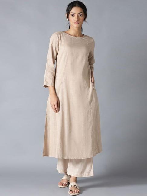 w beige cotton a line kurta