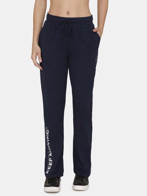 zelocity by zivame navy graphic print sports track pants